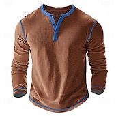 cheap Casual Henley Tee-Men&#039;s T Shirt Henley Shirt Waffle Knit Tee Tee Top Long Sleeve Shirt Long Sleeve Color Block Solid Fashion Designer Basic Patchwork Henley Vacation Street Casual Spring &amp;  Fall Dark Gray Black White