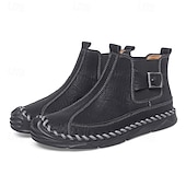 tanie Botki-męskie ręcznie robione botki w stylu retro z ozdobnymi klamrami – stylowe, codzienne buty inspirowane mokasynami, idealne na jesienne spacery, weekendowe wyjścia i codzienną modę