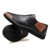 billige Sneakers til herrer-Herre Fritidssko for menn Håndlagde sko Gange Fritid Mikrofiber Bekvem Sklisikker Pustende Snøring Vin Svart Brun Sommer Vår