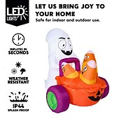 economico Halloween-Gonfiabile fantasma di Halloween da 5 piedi che spinge una carrozza di zucche con caramelle, decorazione da giardino gonfiabile con LED integrati per feste di Halloween all&#039;aperto, al chiuso, in
