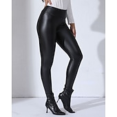 voordelige Yoga leggings en panty's-Dames Capri-legging Kunstleren leggings Warm Hoge taille Sportschool Sportschoenen Pilates Kleding Onderlichaam Effen Kleur Zwart Koffie Sport Sportkleding Strakke pasvorm