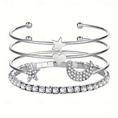 billige Armbånd-Dame Armringer geometriske MOON Hjerte Stjerne Elegant Mote Luksus Legering Armbånd Smykker Sølv / Gull Til Fest