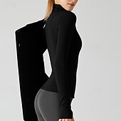 abordables Tops de yoga-Mujer Sudadera de polar Escote Chino Templado Dispersor de humedad Media Cremallera Manga Larga Deportes Color sólido Camiseta por Gimnasio Entrenamiento de gimnasio Aptitud física Delgado Ropa de