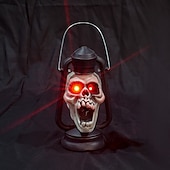 billige Halloween-Halloween håndtak LED lysende hodeskaller hode røde øyne lampe glødende i mørke retro parafinlampe festdekorasjon
