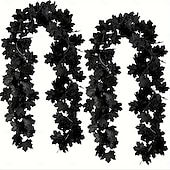 abordables Halloween-Guirlande de feuilles d&#039;érable artificielles noires en plastique, lot de 2, 68,89 $ - polyvalente, aucune électricité nécessaire, fausses feuilles d&#039;automne pour la décoration intérieure, les mariages