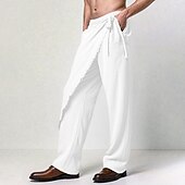 abordables Classique-Homme Pantalons en Lin Pantalons Pantalon d&#039;été Taille Élastique Cordon de serrage Jambe Droite Uni Confort Respirant Longueur complète Extérieur Occasionnel Quotidien Vacances Mode Blanche Marron