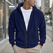 economico felpe in pile-Per uomo Felpa con zip Felpa con cappuccio in pile Felpa con cappuccio in pile Sherpa Nero Blu marino Cachi Grigio Con Cappuccio Semplice Con zip Tasca Frontale Sport &amp; Outdoor Casuale Quotidiano