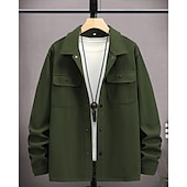 abordables Manteaux &amp; vestes-Homme Veste Légère Chemise Veste Veste Décontractée Chemise Vacances Quotidien Respirant Avec Poches Printemps Automne Uni Mode Classique Revers Régulier Noir bleu marine Kaki Gris Claire Vert