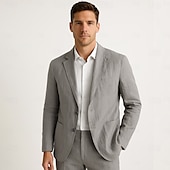 billiga Herrarnas Elite Ytterkläder-Herr Kavajjacka Bröllop Årsdag Fest Sommar Vår Linne Ensfärgat Enkelknäppt med Ett Knapphål Blazer Mörkgrå Svart Marinblå Blå
