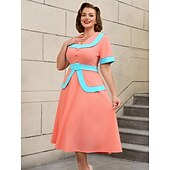 preiswerte Kleider-Retro Vintage 1950er Rockabilly Midlänge A-Linien-Kleid Ausgestelltes Kleid Übergröße Damen Urlaub Heimkehr Party &amp; Abend Erwachsene Kleid Frühling &amp; Sommer