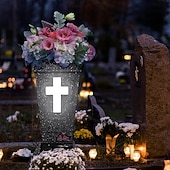 cheap Halloween-Solar Cemetery Grave Vase with LED for Fresh Artificial Flowers Headstones Vases with Spikes Grave Decorations for Cemetery Grave Markers Decor Halloween Christmas Decoration Memorial Gifts