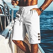 abordables Día festivo-Hombre Pantalón corto Pantalones cortos de lino Pantalones cortos de verano Pantalones cortos de playa Correa Bolsillo Cintura elástica Plano Comodidad Transpirable Corto Playa Vacaciones Festivos