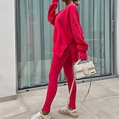 levne teplákové soupravy-Dámské Tepláková souprava Mikina s kapucí Legíny na běhání Rozparek Jednobarevné Celotělové oblečení Jaro Podzim Černá Růžová Tělocvična Výcivk Běh Vysoký pas Větruvzdorné Lehká váha Odvod vlhkosti