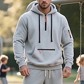 abordables sudaderas basicas hombre-Hombre Sudadera Sudadera con capucha y cremallera de un cuarto Sudadera con capucha de lana Negro Blanco Azul Marino Caqui Gris Claro Con Capucha Plano Bolsillo Cremallera de un cuarto Deporte Diario