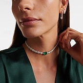 billige Halskjeder-Choker Halskjede Syntetisk Diamant Rhinstener Dame Elegant Årgang Klassisk Bryllup Sirkelformet Halskjeder Til Bryllup Fest Daglig