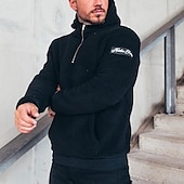 baratos camisolas de lã-Homens Moletom Quarter Zipper Hoodie Moletom de lã Preto Branco Azul Cinzento Com Capuz Tecido Bolso frontal Quarter Zip Desportos e Ar livre Casual Diário Roupa de rua Legal Roupa de Esporte Outono