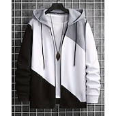 economico Felpa con cappuccio in pile-Per uomo Felpa con cappuccio Felpa con cappuccio a zip intera Felpe con cappuccio e zip Giacca in Pile Felpa con cappuccio in pile Bianco Con Cappuccio Semplice Patchwork Tasca Sport &amp; Outdoor
