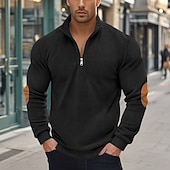baratos Suéteres básicos-Homens Moletom Veludo Cotelê Moletom com zíper Adamascado Preto Verde Tropa Azul Marinha Cinzento Com Capuz Tecido Patchwork Desportos e Ar livre Casual Diário Roupa de rua Legal Roupa de Esporte