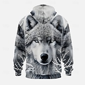 abordables Estampado animal-Hombre Lobo 3D Sudaderas Sudadera Sudadera Sudadera con capucha Cuello Barco Fresco Impresión 3D Discoteca Ropa de calle Blanco Azul Piscina Correa Otoño Invierno Diseñador