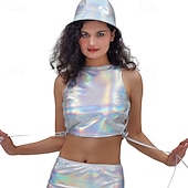 billiga Blast-Metallisk 80-talet Glänsande latexpatent Magtröja Halterneck PU-läder Ensfärgat Dam Karnevalsdräkt Karnival Maskerad Fest Prideparad Pride månad Vuxna Topp