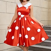 levne Šaty-Retro 50. léta Rockabilly Polední Šaty na šaty Flare šaty Větší velikosti S páskem Puntíky A-Linie Dámské Dovolená Čajový dýchánek Retro tematická párty Dospělé Šaty Pásek Jaro léto
