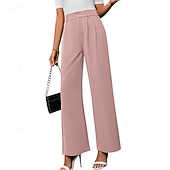 economico gamba larga e vita alta-Per donna Gamba larga Pantaloni Eleganti Streetwear Casual Lunghezza intera Naturale Semplice Elastico in vita Confortevole All&#039;aperto Vacanza Ferie Marrone rossastro Rosso violaceo Cenere Grigio