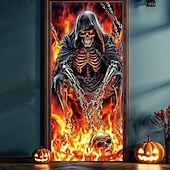 levne Halloweenové dveřní kryty-Halloween Dveřní Kryt – Kostlivec Žnec v Plamenech Banner na Vstup do Strašidelného Domu Hororová Venkovní Dekorace pro 2025 Halloween Ložnici Obývací Pokoj Koupelnu