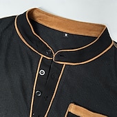 cheap Casual Henley Tee-Men&#039;s Waffle Henley Shirt Tee Long Sleeve Solid Color Plain Fashion Designer Casual Color Block Buttons Henley Outdoor Casual Daily Summer Fall Winter Black Navy Blue khaki Henley T-Shirt
