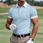 cheap Men&#039;s Classic Polo-Men&#039;s Golf Shirt Pique Polo Shirt Work Casual Lapel Ribbed Polo Collar Short Sleeve Basic Modern Color Block Pocket Summer Regular Fit White Light Blue Burgundy Navy Blue Grey Golf Shirt
