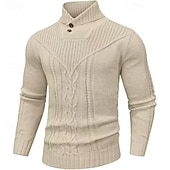 voordelige pullover voor heren-Voor heren Trui Gebreide trui Geribd breien Normale tops Gebreid Effen Opstaande boord Modieus Basic Vakantie Alledaagse kleding Kleding Herfst Winter Wijn Zwart S M L