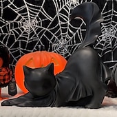 お買い得  ハロウィンの吊るし飾りとテーブルトップ装飾-ハロウィンの黒猫の彫刻、ゴースト黒猫のハロウィン飾り、かわいい樹脂製の不気味な猫、屋内/屋外のハロウィンパーティーの装飾、猫好きの方へのハロウィンギフトに最適