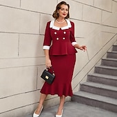 preiswerte Kleider-Retro Vintage 1950er 1960er Midlänge Bleistiftrock Zweiteiliges Set Schößchentop Übergröße Passform und Flare Kostüm Damen Formell Party &amp; Abend Retro-Mottoparty Erwachsene Kleid Ganzjahres