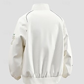 abordables Veste en simili-cuir-Homme Veste en Similicuir Veste moto Blouson de Moto Vacances Quotidien Coupe-vent Chaud Avec Poches Automne Hiver Lettre Mode Classique Revers Régulier Noir Blanche Rouge Veste