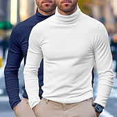 abordables t-shirts de base-T-shirt à manches longues pour homme, 2 pièces, col roulé, manches longues, blanc, noir, col pile, automne, hiver, printemps, automne, couleur unie, uni, quotidien, décontracté, style urbain, 2