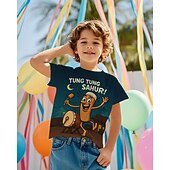 billiga Pojkens 3D Sporter &amp; Spel-pojkars 3D-grafik lekfull trummande karaktär &amp;Tung Tung Sahur t-shirt med tryck kortärmad sommar vår mode basic barn 4-12 år rund hals utomhus casual daglig normal passform