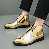 cheap Dress Boots-Men&#039;s Shiny Gold Lace-Up Ankle Boots – Fashion Statement Dress Boots for Stage Shows, Prom Nights &amp; Festivals