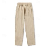 economico Classico-Per uomo Pantaloni di Lino Pantaloni Pantaloni Larghi Pantaloni da Spiaggia Tasca Coulisse Semplice Comodità Traspirante Lunghezza intera Quotidiano Vacanza Elegante Bianco+Nero+Cachi Blu+Cachi+Rosso