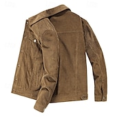 cheap Cargo Jackets-Men&#039;s Corduroy Jacket Cargo Jacket Casual Jacket Vacation Daily Pocket Fall Winter Plain Fashion Classic Lapel Regular Black Khaki Coffee Gray Jacket