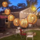 cheap Outdoor Lighting-Rattan Wire Ball Style Decorative Lantern String Lights - 10 Lights Globe Rattan Wicker Ball String Lights Indoor Outdoor Patio String Light for Home Pergola Porch Party Backyard