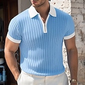 preiswerte Herren Klassisches Polo-Herren Golf Poloshirts Urlaub Arbeit Revers Viertelreißverschluss Kurzarm Basic Modern Farbblock Knöpfe Gestrickt Sommer Frühling Frühling &amp; Sommer Weiß Blau Grün Grau Golf Poloshirts