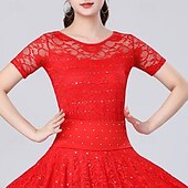 voordelige Latin danskleding-Latijnse dans Top Kant Pure Kleur Gesplitst Dames Prestatie Opleiding Korte mouw Hoog Polyester