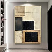 cheap Wabi Sabi-Handmade hand Painted Geometric Oil Painting Abstract Rectangles Modern Minimalist Art Textured Canvas Beige Taupe Charcoal Black Blocks Neutral Tones Contemporary Home Decor Wall Art Living Room