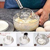 cheap Kitchen Utensils &amp; Gadgets-Stainless Steel Magic Dough Whisk Double Loop Mixer, Handheld Flour Dough Mixing Tool, Manual Egg Beater and Bread Batter Stirrer for Baking, Kitchen Utensil for Pastry and Pizza Dough