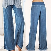 billige brede ben og høy midje-Dame Jeans Bred Bukseben Bukser Mote Gatemote Full lengde Høy Midje عادي Elastisk midje Pusteevne Bekvem Gate Dagligdagstøy Ut på byen Svart Lyseblå Vår Høst Normal