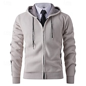 baratos suéter cardigã masculino-Homens Suéter Vestido Suéter Sueter Cardigan Suéter com zíper Suéter de malha Estriado Tricotar Tops regulares Tricotado Estriado Tecido Com Capuz Moda Xales Casual Roupa Diária Roupa Outono Inverno