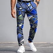 preiswerte Herrenanzughose mit 3D-Druck-Herren Anzughose Hose Slim Fit Hose mit Taschen Geometrisch Farbblock Volle Länge Outdoor Lässig Rote Blau Mikroelastisch