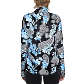billiga Kvinnors skjorta-Dam Blommig Botanisk Vandringspolotröja Tennisskjorta Långärmad Mönster Fjärdedels blixtlås Pullover UV-skydd Elastisk Andningsfunktion Tennis Golf Pickleball Dragkedja Skjorta Polo Blå Tenniskläder