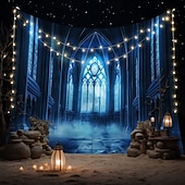 preiswerte Halloween-Wandteppiche-Halloween hängender Wandteppich Schlossfensteransicht Fotografien Hintergrund Jack O Lantern Wandkunst großes Wandteppich Wandbild Dekovorhang Zuhause Schlafzimmer Wohnzimmer Dekoration Tod Selfie