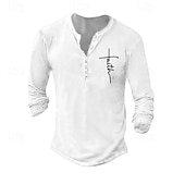 billiga Bomull och linne T-shirts-Herr Henleytröja T-shirts T-tröja Långärmad tröja Långärmad Henley Sommar Höst Mönster Tro Mode Designer Mode Årgång Semester Gata Utekväll Mörkgrå Svart Vit Topp t-shirt för män