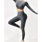 preiswerte Sets &amp; Einteiler-Damen 2 Stück Yoga-Trainingsanzug Lounge-Outfits  Herbst Einfarbig Kombination Armeegrün Schwarz Fitnesstraining Hohe Taille Elastisch Atmungsaktiv Langarm Sport Sportkleidung Schlank